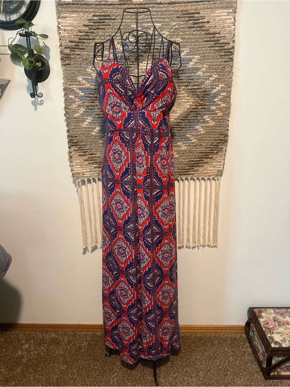 Kristin Nicole Boho Maxi Dress in Red & Blue - Womens Summer Dress